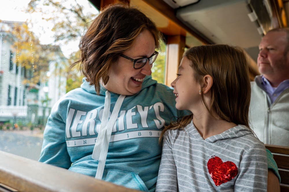 Mother and daughter on trolley