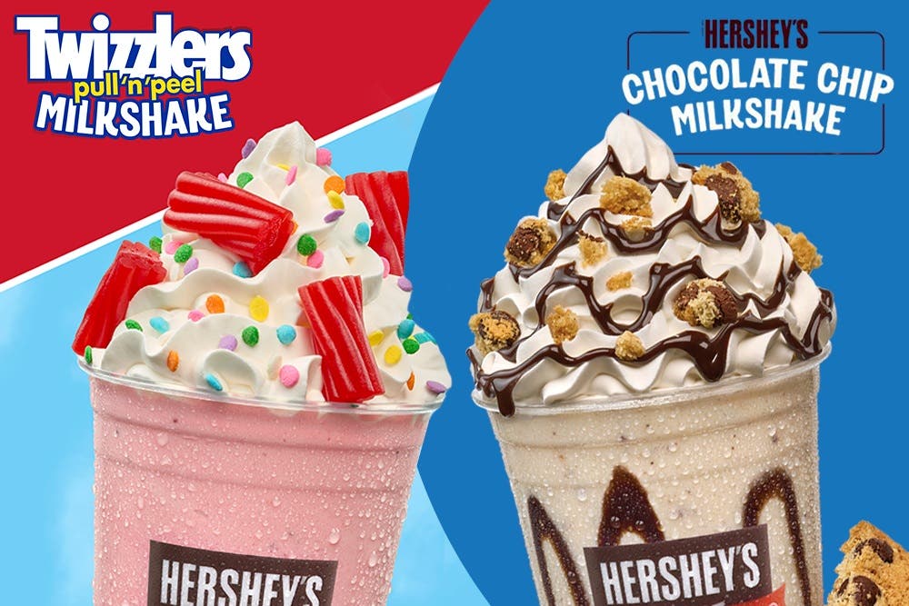 TWIZZLERS and HERSHEY'S Chocolate Chip Milkshakes