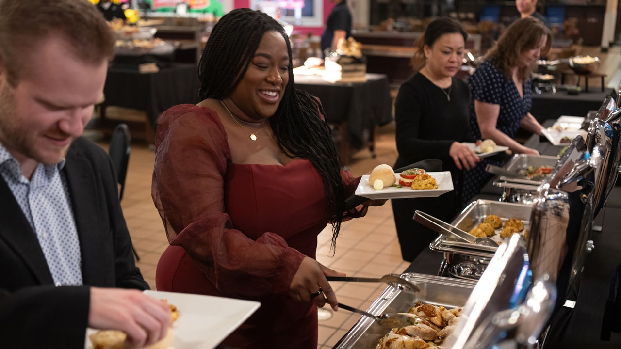 People at buffet in Food Hall